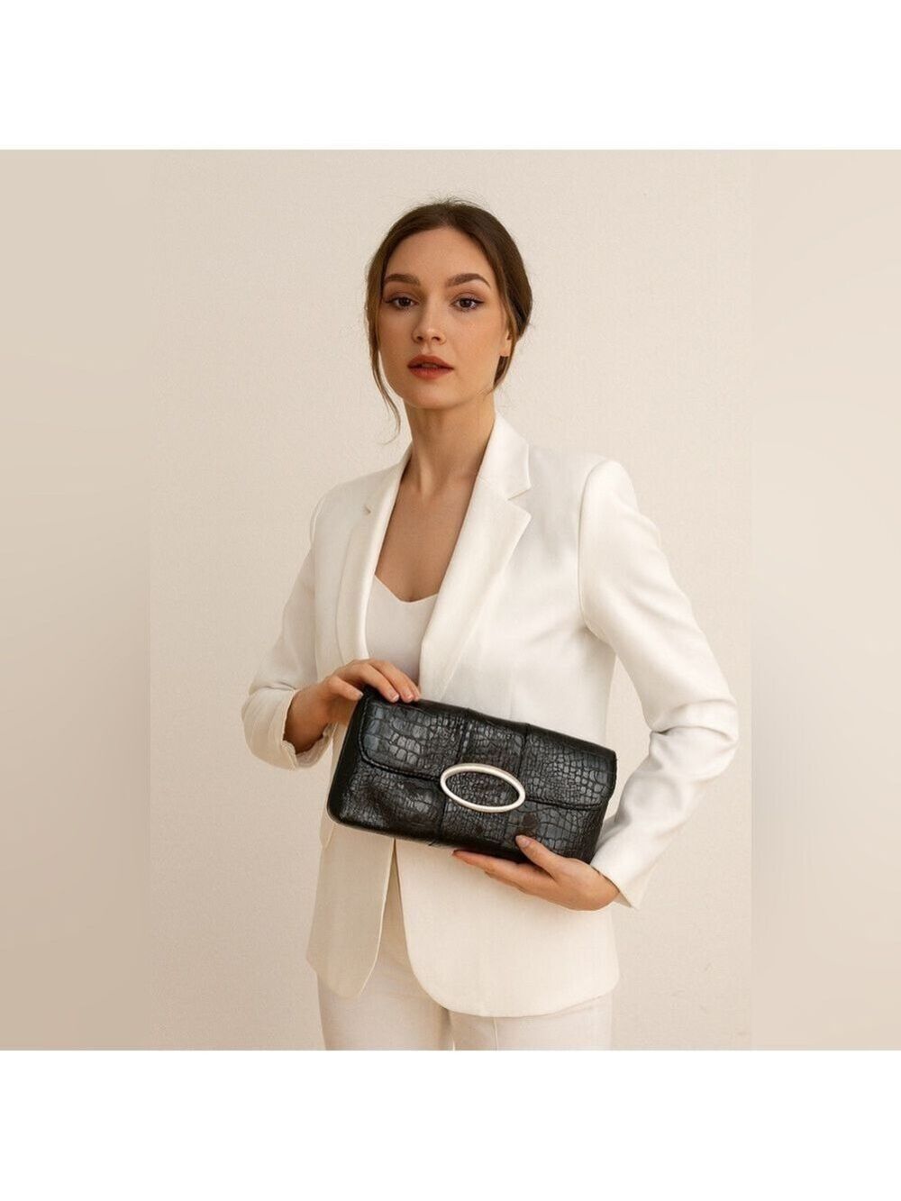 Bellini Black Croc-Patterned Wristlet Clutch